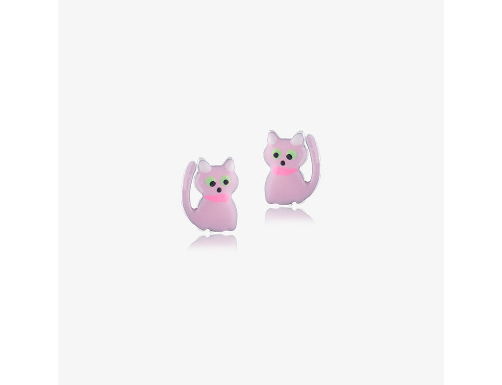 925 Sterling Silver Blushing Kitty(Small) Earrings <br> Pop Art Silver Collection