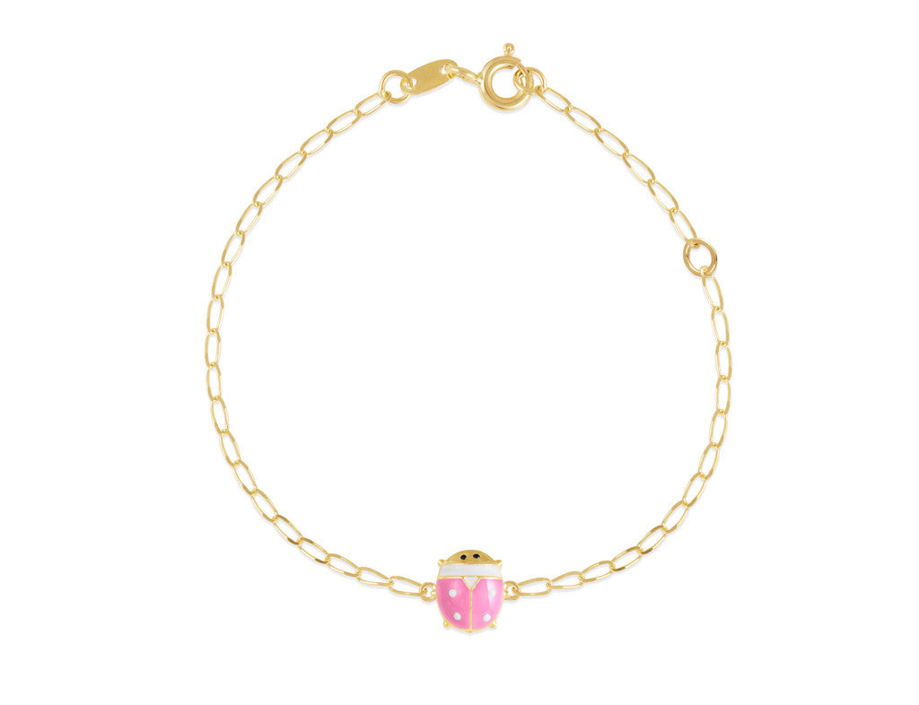 18K Gold Pink As A Lady Bug Bracelet <br> Bugs & Bees Collection