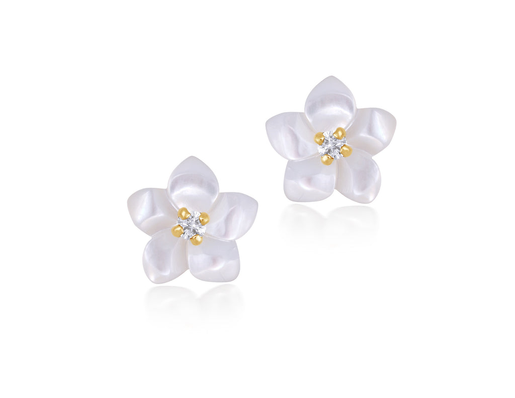 18K Gold Pearly Glitter Flower Earrings <br> Bows & Ties Collection