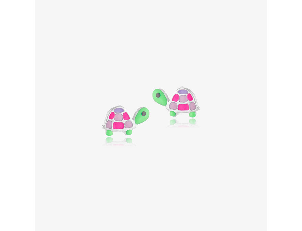 925 Sterling Silver Tutty Fruity Turtle Earrings <br> Pop Art Silver Collection