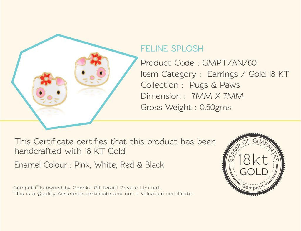 18K Gold Feline Splosh Earrings <br> Pugs & Paws Collection