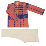 Krishna Mehta Blue & Coral Geometric Tie Dye Kurta Set