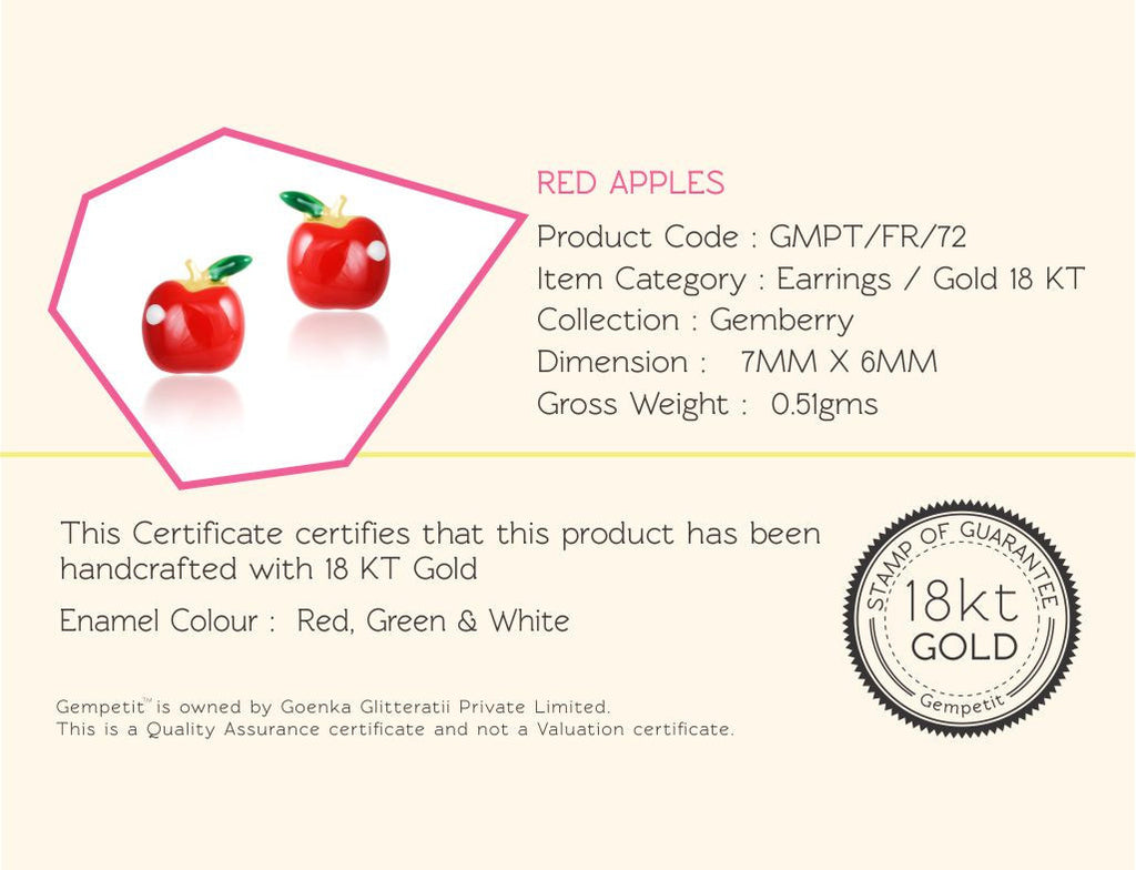 18K Gold Red Apple Earrings <br> Gemberry Collection