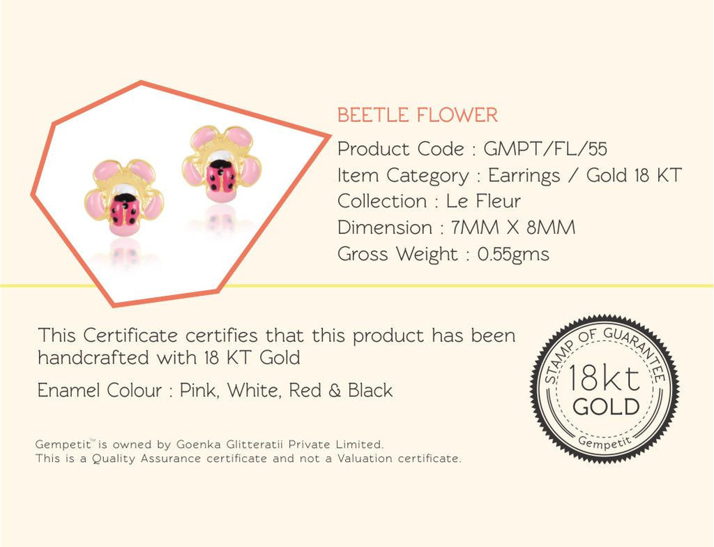 18K Gold Beetle Flower Earrings <br> Bugs & Bees Collection