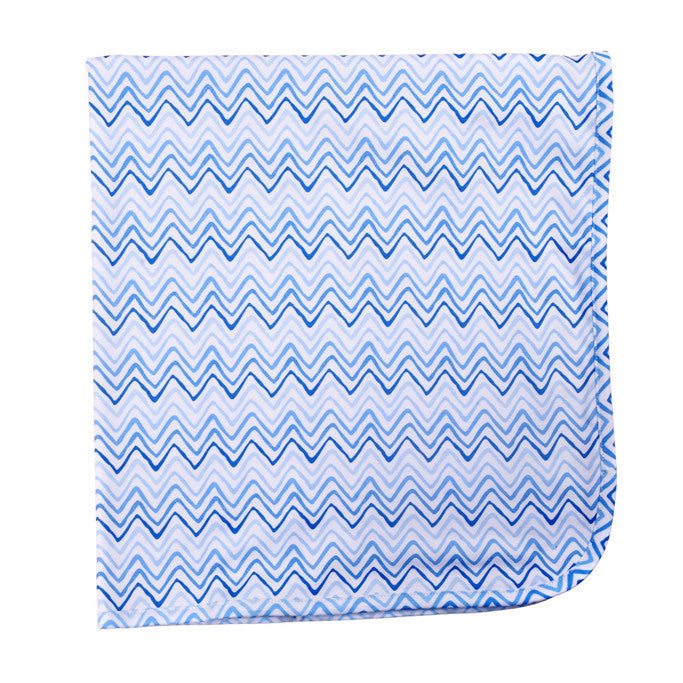 Receiving Blanket, Blue Wave Stripe Printed <br> 100% Peruvian Cotton