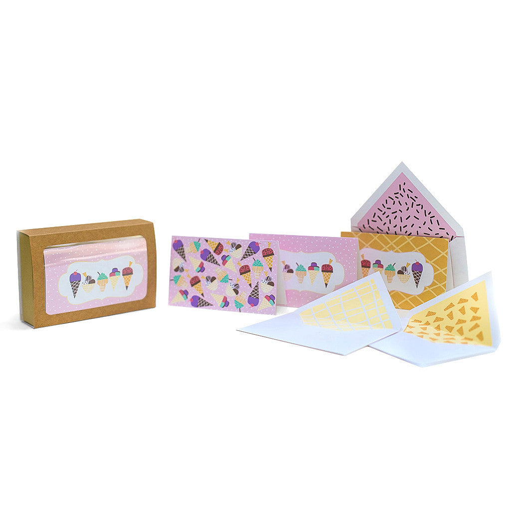 Ice-Cream Collection <br> Personalised Foldover Cards with Matching Envelopes <br> <span style="font-size: 10px;">Set of 12</span>