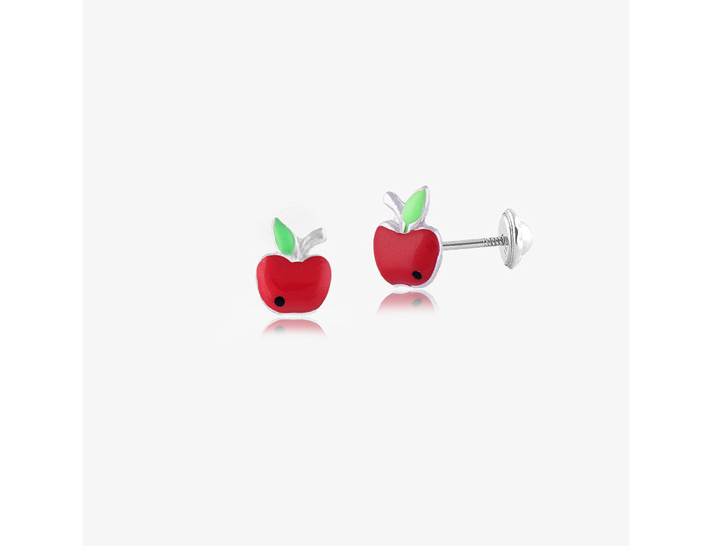 925 Sterling Silver An Apple A Day Earrings <br> Pop Art Silver Collection