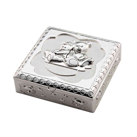 Frazer & Haws 92.5 Silver Plated Square Shape Hinge Box - With Bear Pattern