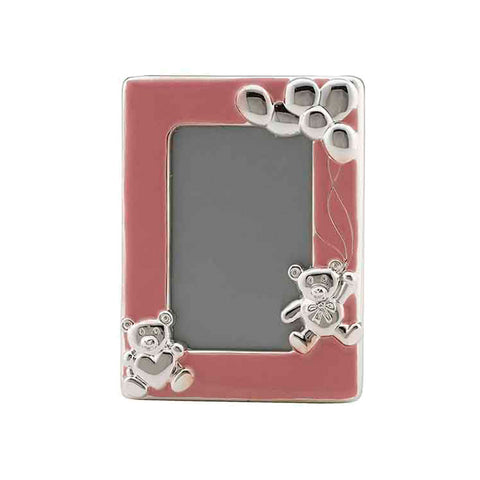 Frazer & Haws 92.5 Silver Plated Photo Frame - W/Bear & Pink Epoxy