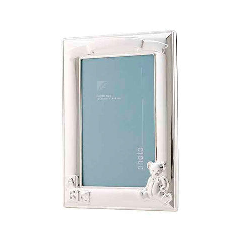 Frazer & Haws 92.5 Silver Plated Photo Frame - W/Bear & Ribbon Pattern