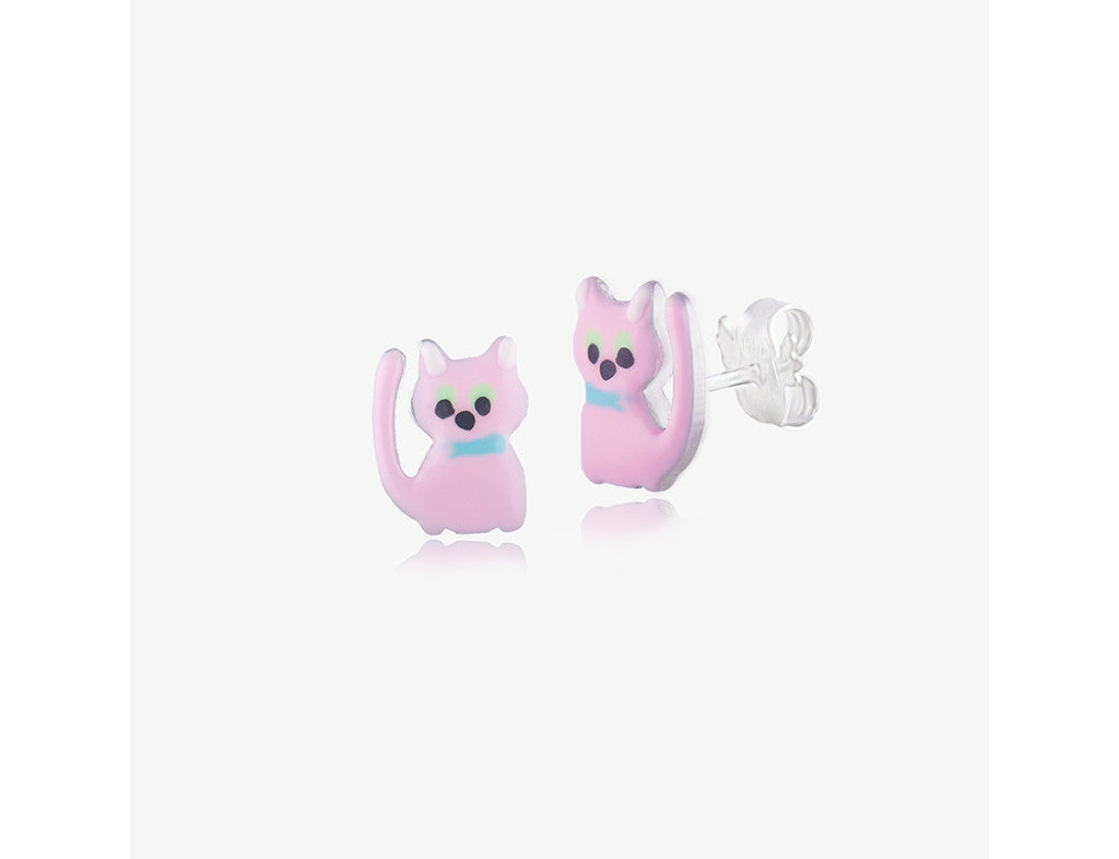925 Sterling Silver Blushing Kitty Earrings <br> Pop Art Silver Collection