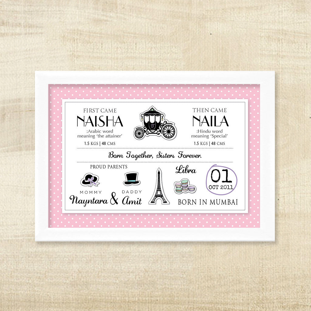 Birth Memory Frame for Twin Girls <br> Parisian