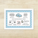 Birth Memory Frame for Twin Boys <br> Retro