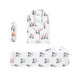 Adult Pyjama Set-Notched Collar <br> Bear On The Cycle <br> <span style="font-size: 11px; font-family:Helvetica,Arial,sans-serif;">Cotton Flannel, Can Be Personalised</span>