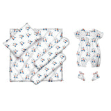 Layette Set with Short-Legged Romper & Booties <br> Bear On The Cycle <br> <span style="font-size: 11px; font-family:Helvetica,Arial,sans-serif;">Cotton Flannel, Can Be Personalised</span>