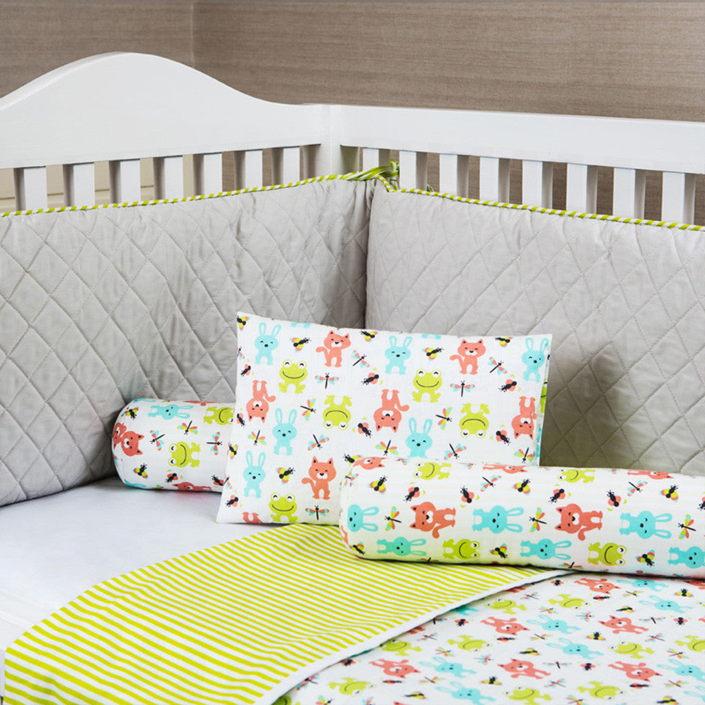 Cot Bumper <br> Grey with Green Stripe