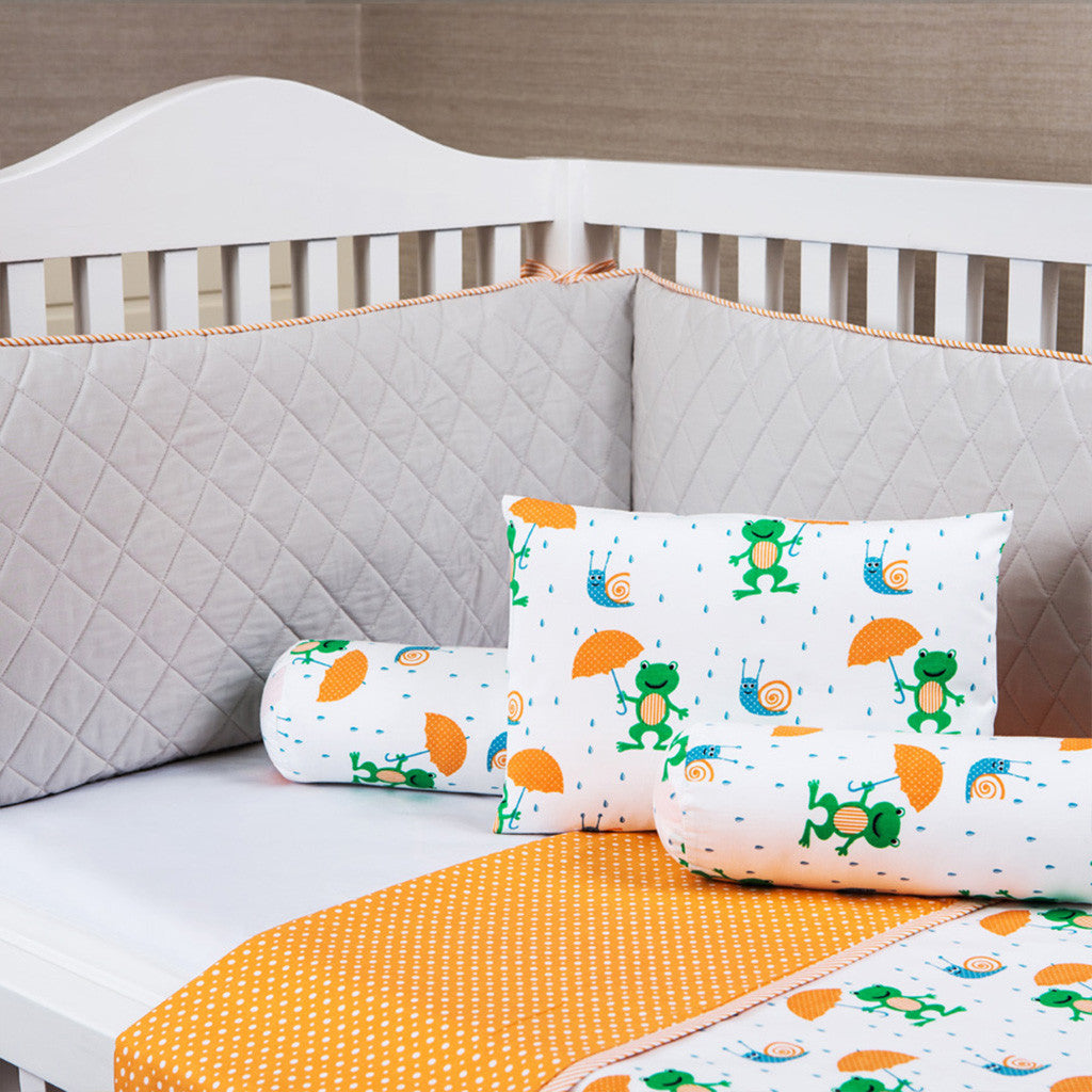Cot Bumper <br> Grey with Orange Stripe