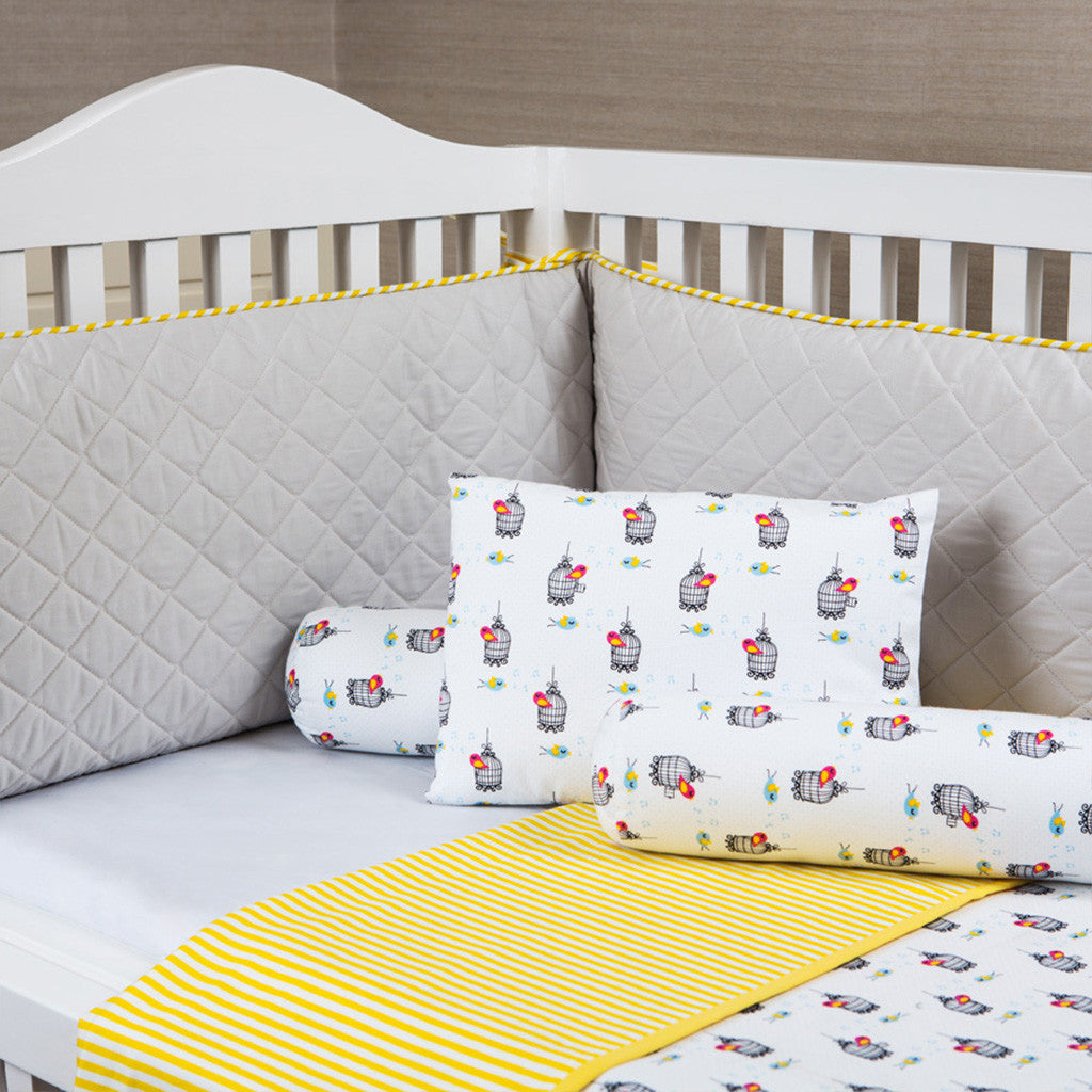 Cot Bumper <br> Grey with Yellow Stripe