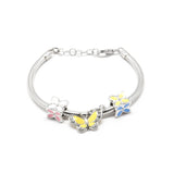 Charm Bracelet in 925 Sterling Silver <br> <span style="font-size: 11px; font-family:Helvetica,Arial,sans-serif;">Yellow Enamel Butterfly Charm & Enamel Flower Charms</span>