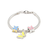 Charm Bracelet in 925 Sterling Silver <br> <span style="font-size: 11px; font-family:Helvetica,Arial,sans-serif;">Yellow Enamel Butterfly Charm & Enamel Flower Charms</span>