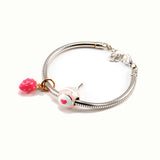 Charm Bracelet in 925 Sterling Silver <br> <span style="font-size: 11px; font-family:Helvetica,Arial,sans-serif;">Pink Enamel Strawberry & Multi-Colour Ice Cream Charm </span>