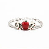 Charm Bracelet in 925 Sterling Silver <br> <span style="font-size: 11px; font-family:Helvetica,Arial,sans-serif;">Enamel Apple Charm & Best Friend Charm </span>
