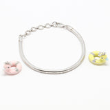 Charm Bracelet in 925 Sterling Silver <br> <span style="font-size: 11px; font-family:Helvetica,Arial,sans-serif;">Pink/Yellow Enamel Duck Charm </span>