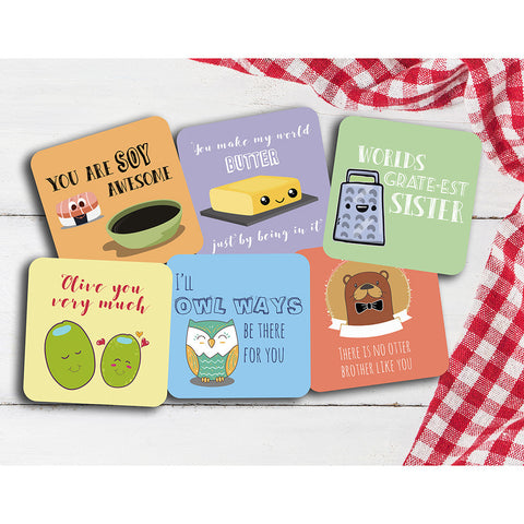 Pun-ny Sibling Rakhi Coasters <br> Set of 6