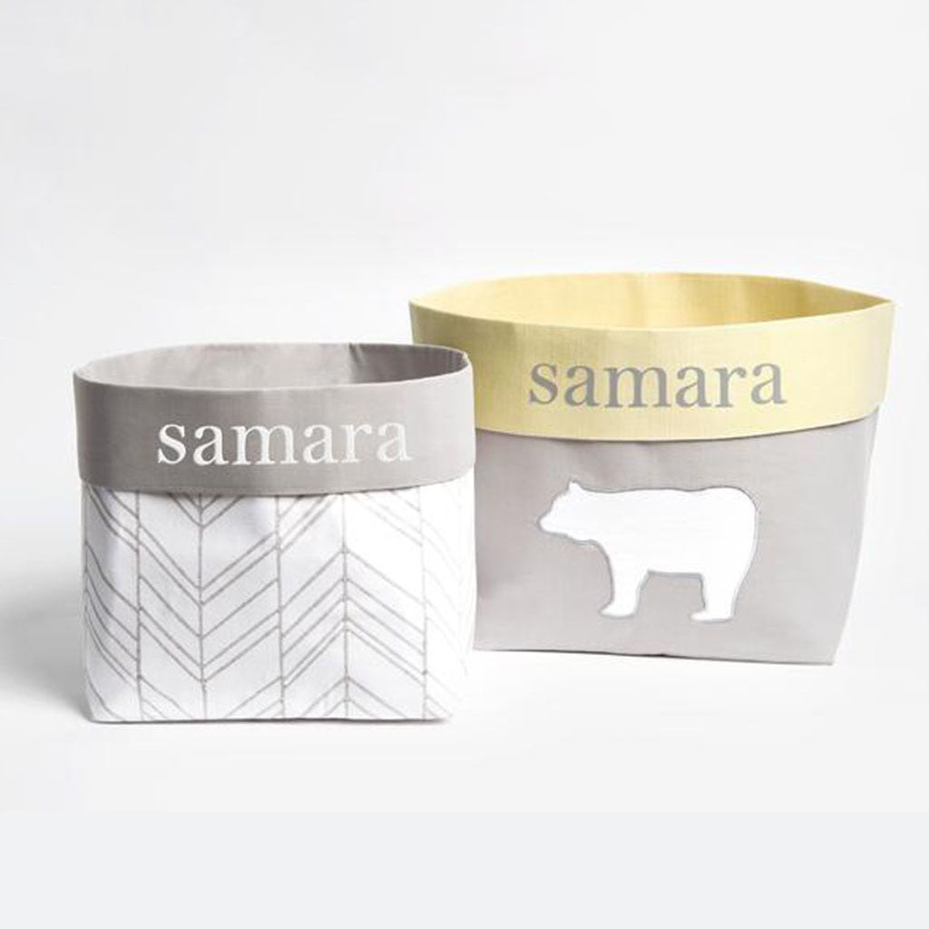 Fabric Storage Baskets <br> Multicolour Bear, Set of 2<br><span style="font-size: 10px;">Can be Personalised</span>