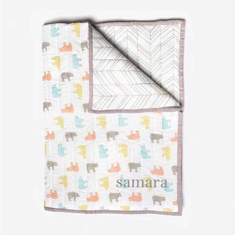 Organic Quilted Blanket <br> Multi-Colour Bear<br><span style="font-size: 10px;">Can be Personalised</span>