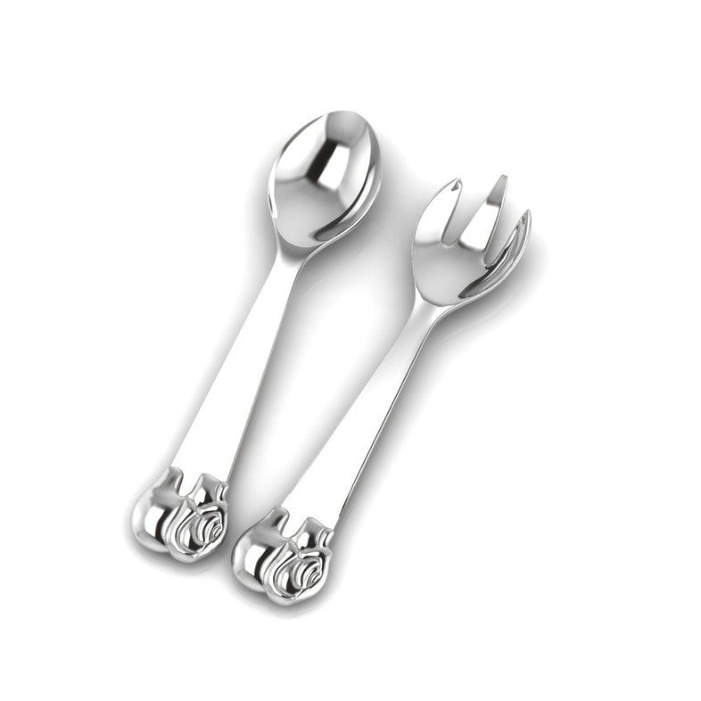 Sterling Silver Gift Set <br> With Elephant Porringer, Elephant Spoon & Fork Set