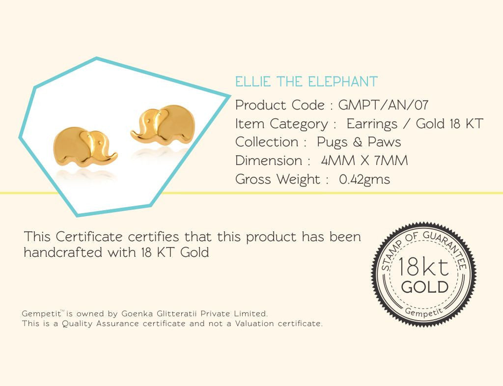 18K Gold Ellie The Elephant Earrings <br> Pugs & Paws Collection