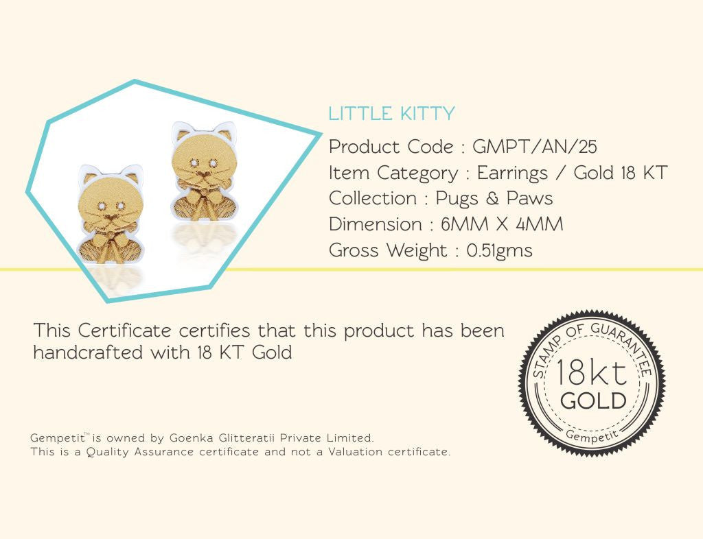 18K Gold Little Kitty Earrings <br> Pugs & Paws Collection