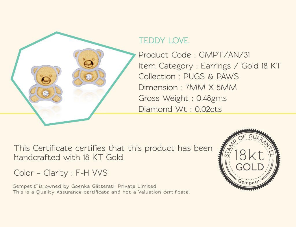 18K Teddy Love Earrings <br> Pugs & Paws Collection