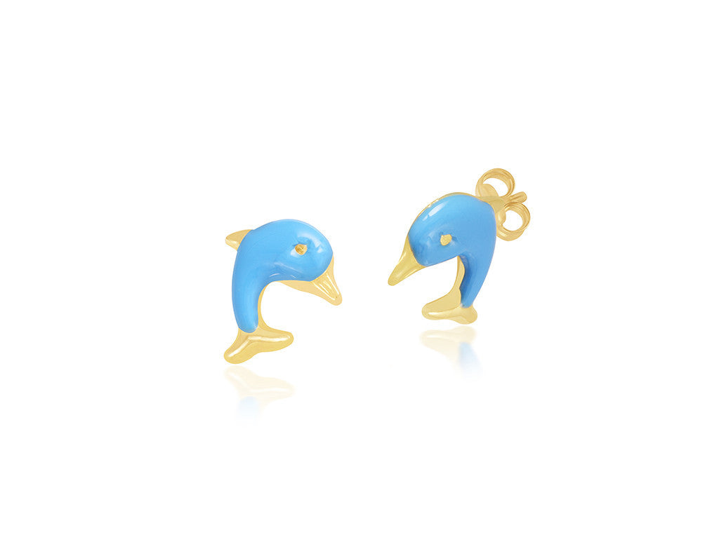 18kt Gold Baby Girl Dolphin Earrings - Fine Jewellery - My Baby Babbles