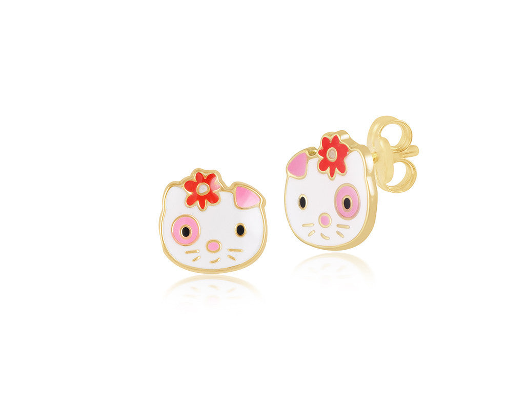 18K Gold Baby Girl Kitty Earrings - Fine Jewellery - My Baby Babbles