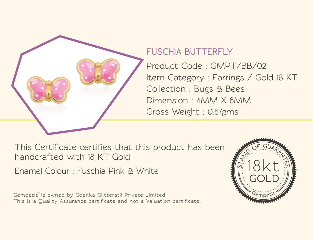18K Gold Fuchsia Butterfly Earrings <br> Gemberry Collection
