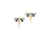 18K Gold Shade of Blue Fire Fly Earrings <br> Pugs & Paws Collection