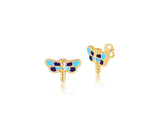 18K Gold Shade of Blue Fire Fly Earrings <br> Pugs & Paws Collection