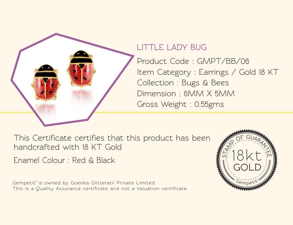 18K Gold Little Lady Bug Earrings <br> Bugs & Bees Collection