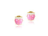 18K Gold Pink As A Lady Bug Earrings <br> Bugs & Bees