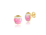 18K Gold Pink As A Lady Bug Earrings <br> Bugs & Bees