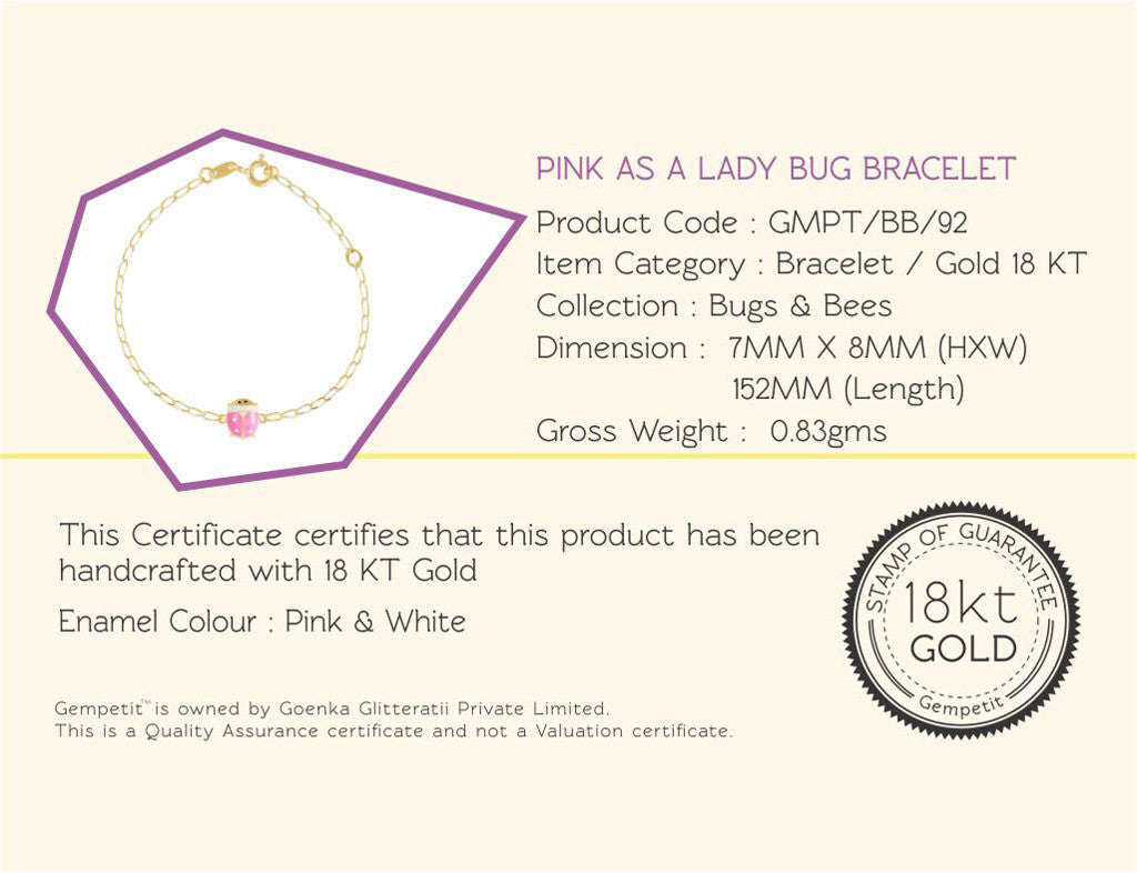 18K Gold Pink As A Lady Bug Bracelet <br> Bugs & Bees Collection