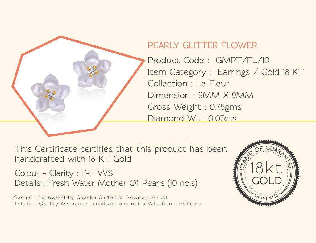 18K Gold Pearly Glitter Flower Earrings <br> Bows & Ties Collection