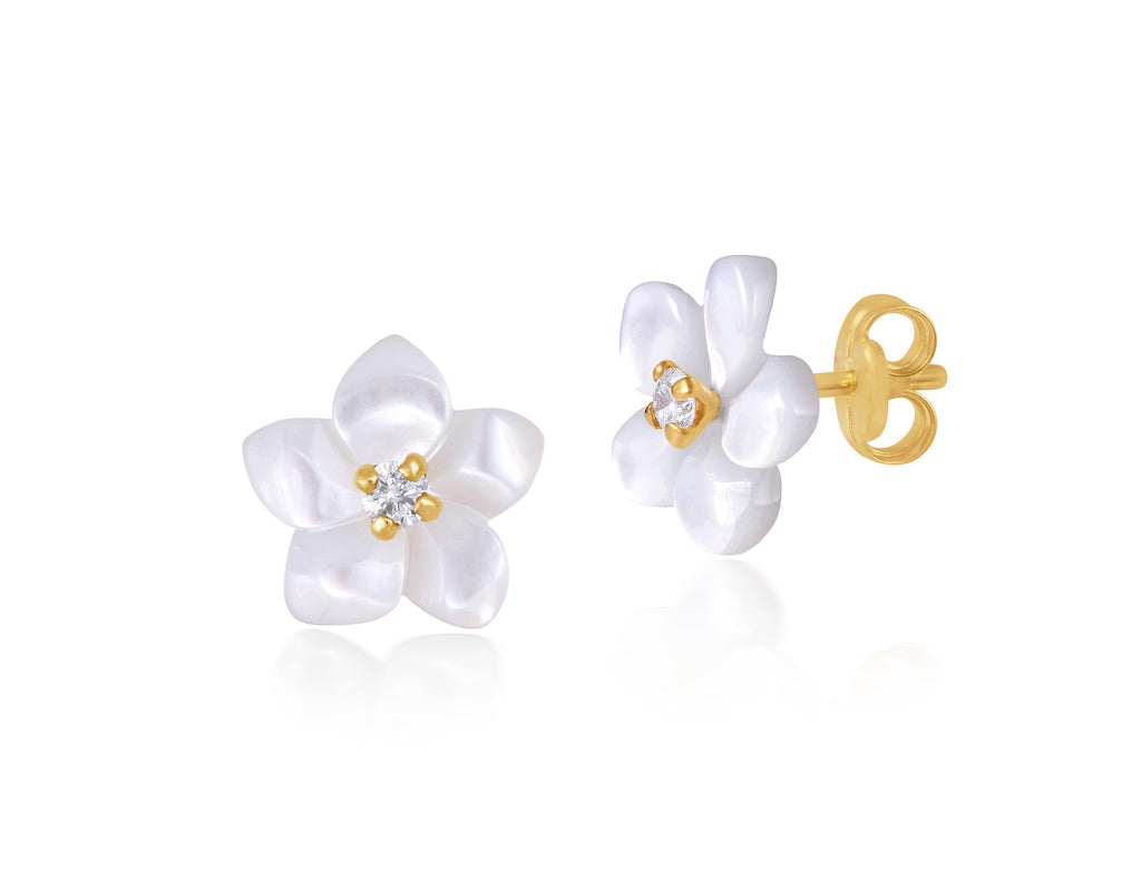 18K Gold Pearly Glitter Flower Earrings <br> Bows & Ties Collection
