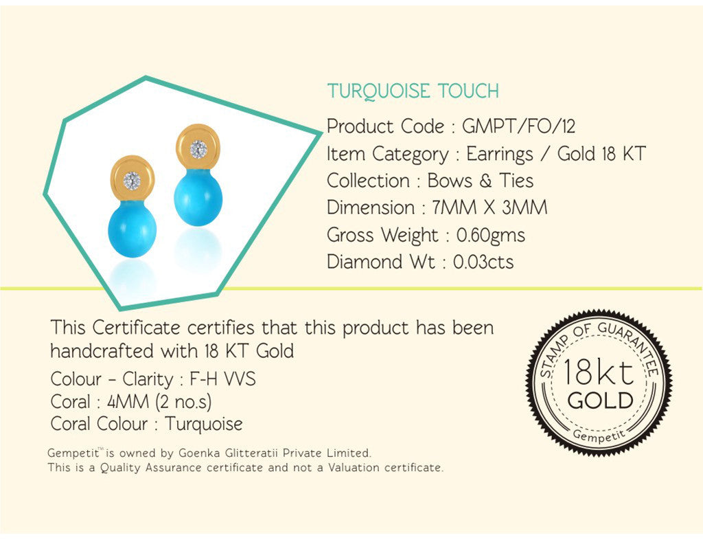 18K Gold Turquoise Touch Earrings <br> Bows & Ties Collection