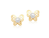 18K Gold Pearl Butterfly Earrings for Infants <br> Bows & Ties Collection