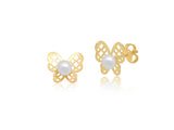 18K Gold Pearl Butterfly Earrings for Infants <br> Bows & Ties Collection