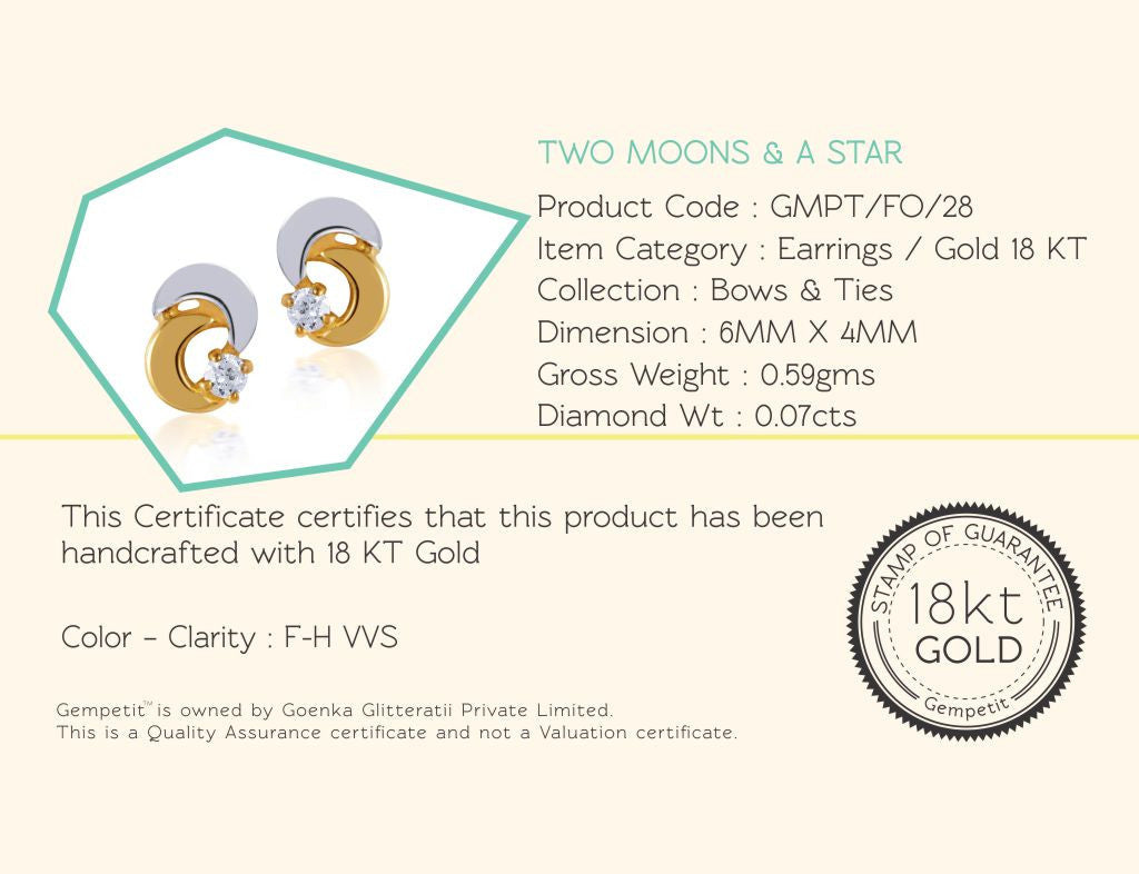 18K Gold Crescent Moon Earrings <br> Bows & Ties Collection