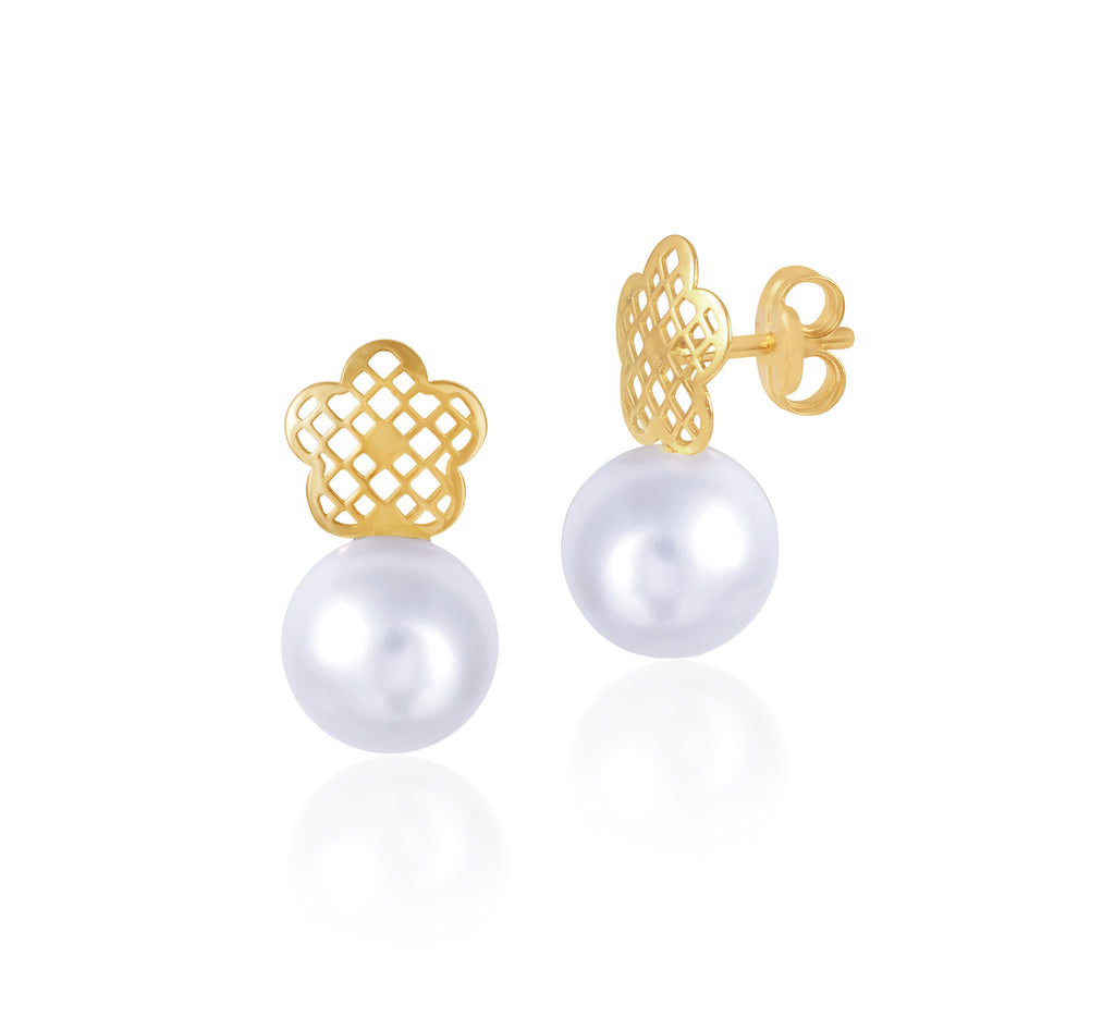 18K Gold Flower Drop Earrings <br> Bows & Ties Collection
